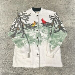 Vintage 90s Art Unlimited All Over Print Birds Fleece Button Up Sweatshirt